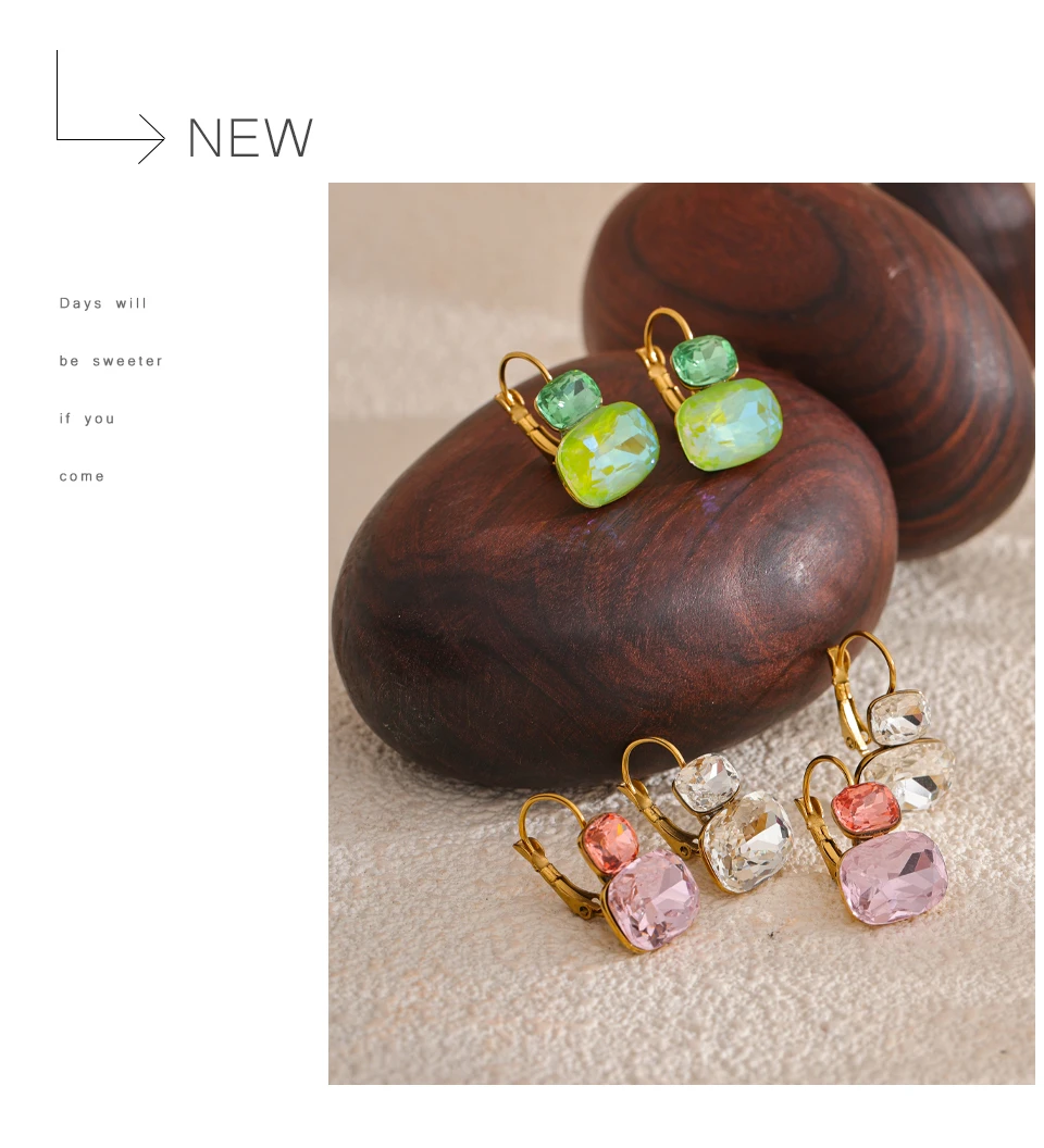 Yhpup Modische Kristall-Süßigkeits-Ohrstecker, französische Creolen, trendiges Weiß, Grün, Rosa, Y2K-Sommerschmuck für Frauen, 18 Karat PVD-beschichtet – Detail 9