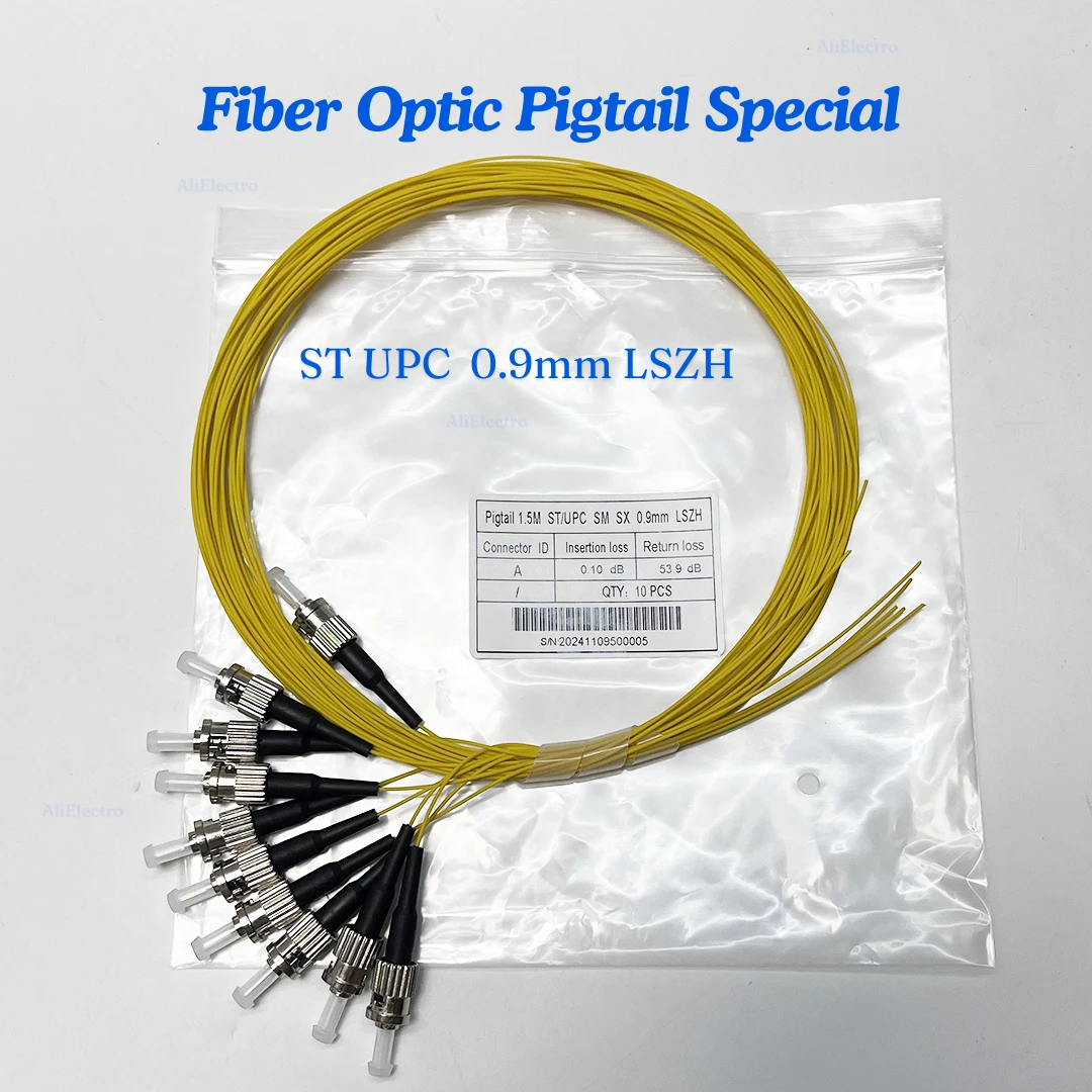 

20/50 шт. 1/1,5/2 метра ST UPC оптоволоконный кабель косичка SX Core 9/125 SM оптоволоконный косичка 0,9 мм LSZH желтый