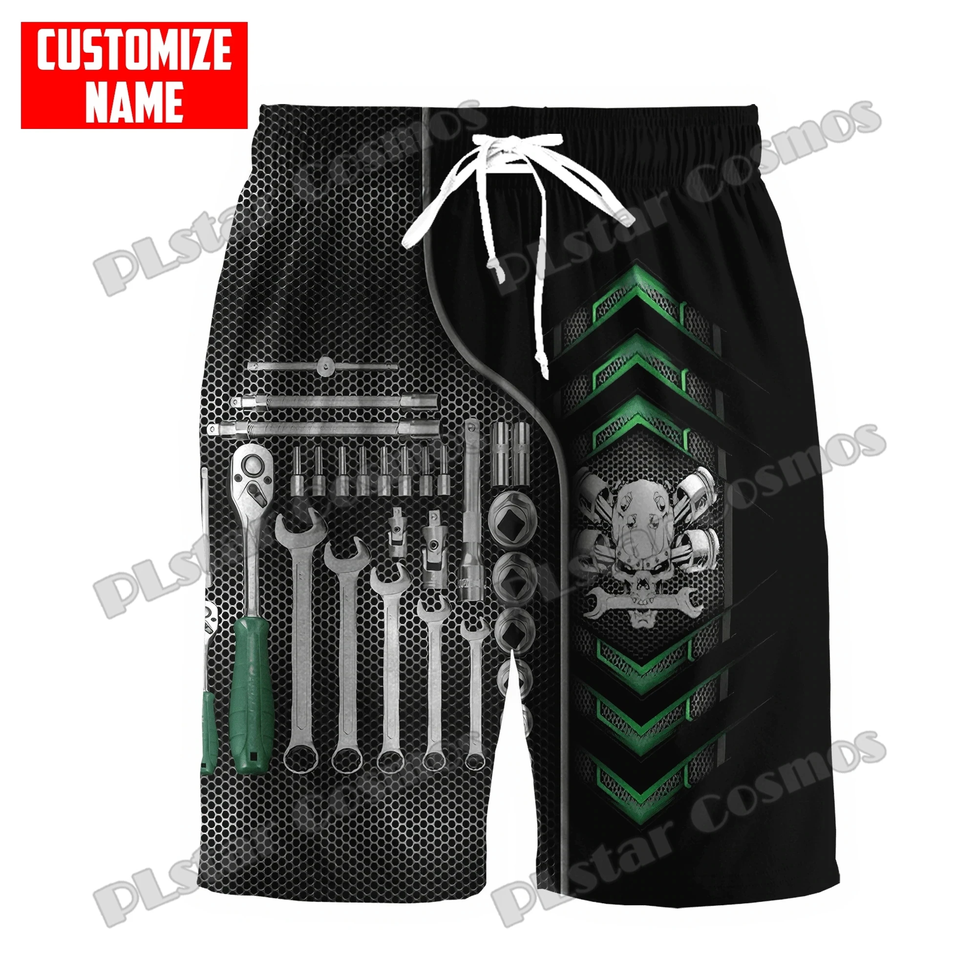 Aangepaste Naam Automonteur Skull 3d Bedrukte Heren Short Zomer Harajuku Casual Unisex Polyester Reguliere Shorts DKD-12