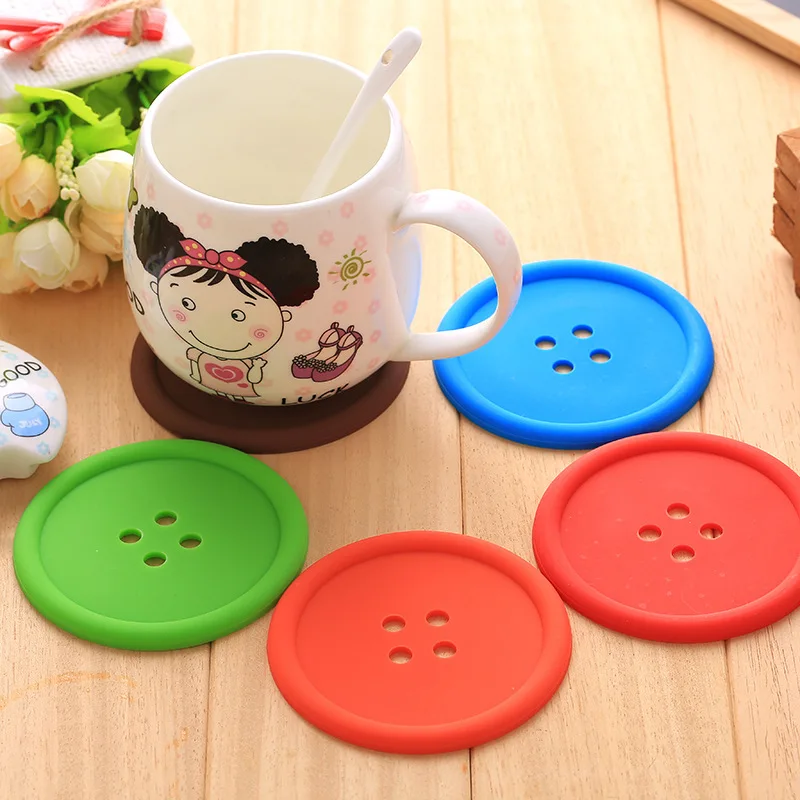 Creative Household Living Goods Round Silicone Button Coaster Heat Resistant Non-slip Kitchen Placemat Cute Button Coasters