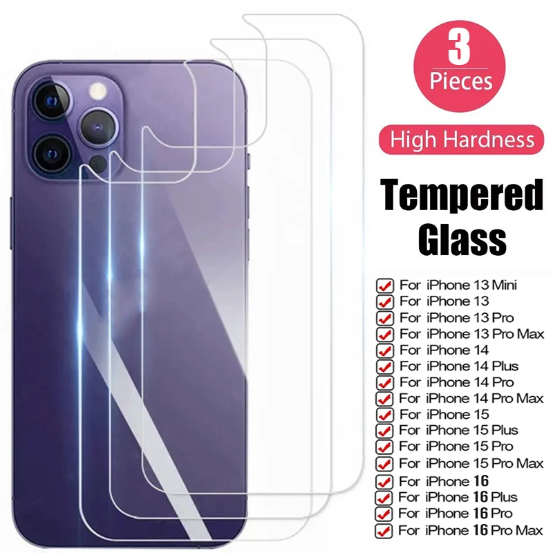 

3 шт. Заднее закаленное стекло для iPhone 16E 12 13 Mini 11 13 14 15 16 Pro Max Защитная пленка для экрана телефона iPhone 14 15 16 Plus