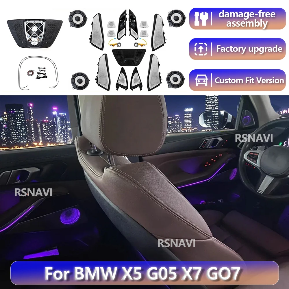 RGB color streamer For BMW X5 X6 X7, G05 G06 G07 2018+ Ambient Light Speaker Cover Illuminate Midrange Tweeter Grille