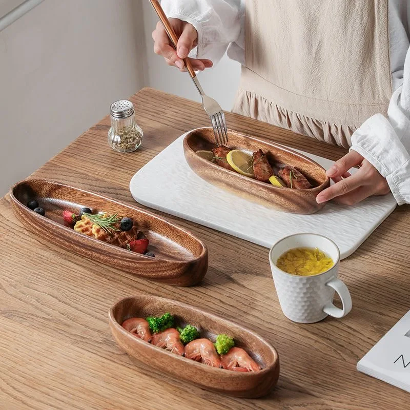 Creative Oval Solid Wood Plate Household Restaurant Boat-shaped Fruit Plate Snacks Salad Wooden Bowl Sushi Plate