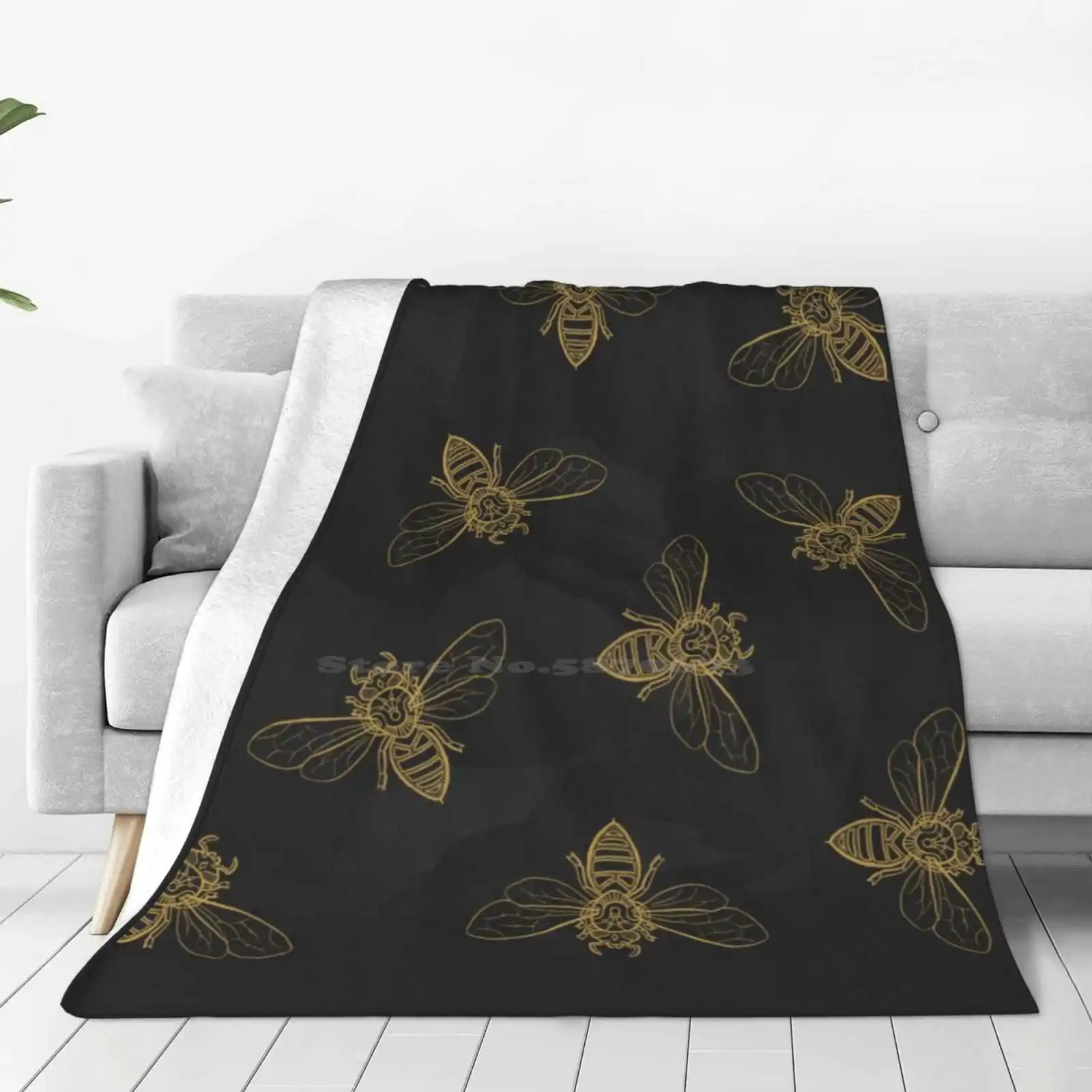 

Mandala Bees Trend Style Funny Fashion Soft Throw Blanket Insect Buzz Flower Spring Nature Season Gold Black Yellow Ink Hipster