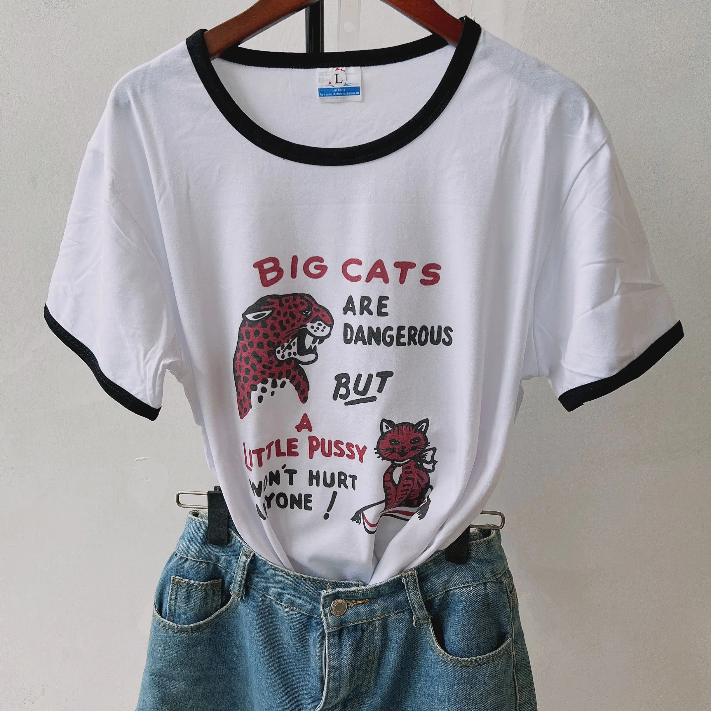 Big Cats Unisex Vintage Ringer T-Shirt Hipster Style Cool Shirt Street Wear Fashion Tee Plus Size Tops 2XL