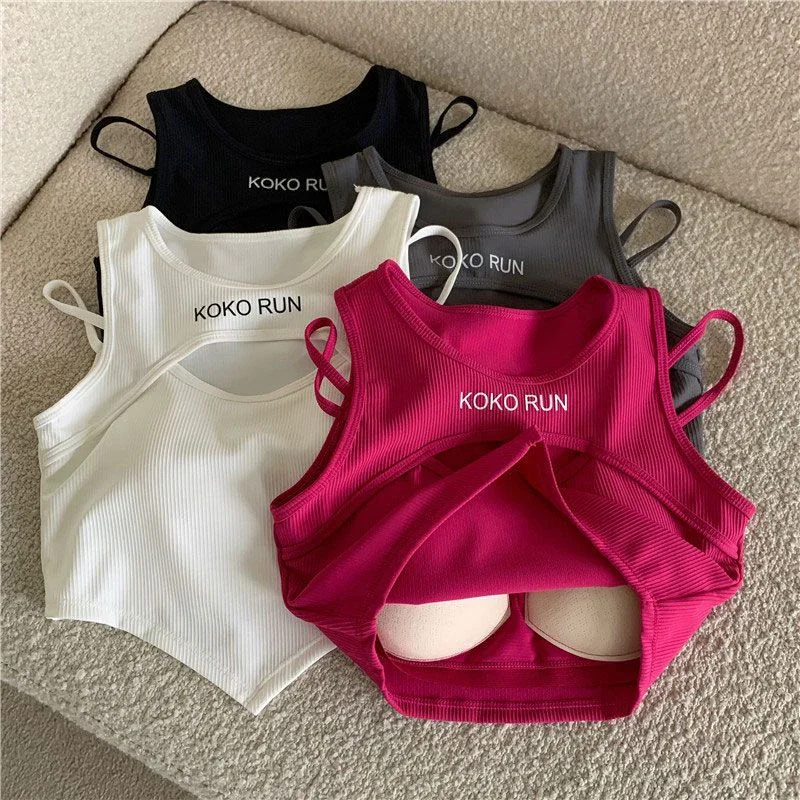 Casual Crop Tops Vrouwen Breien Onregelmatige Tops Uitgehold Hemdje Nep Twee Stukken Tanktops Met Bh Pad Vrouwen 2024 Zomer