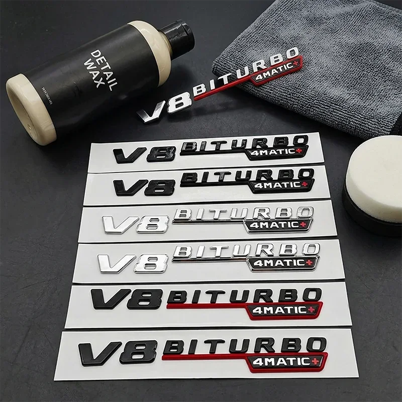 Emblemat 3D V8 BITURBO 4MATIC+ do Mercedes Benz AMG C63 E63 G63, logo na błotnik, naklejka na klapę bagażnika, akcesoria do stylizacji samochodu