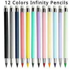 12 Colored Unlimited Writing Pencil With refill No Ink Novelty Eternal Pencils Pen Art Color Office School Supplies Stationery