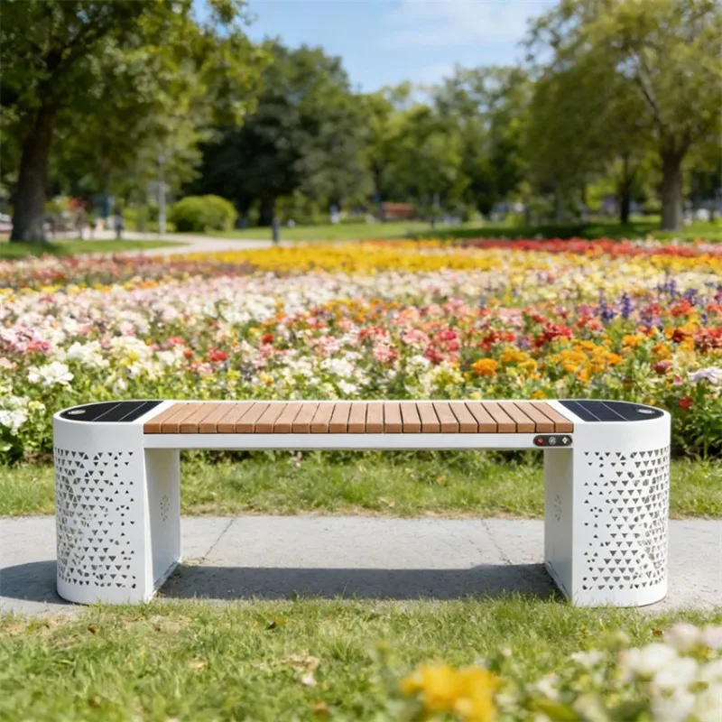 Outdoor Garden Landscape Smart Park Photovoltaic Solar Galvanized Panel Iron Bench Bench Furniture Factory Customization