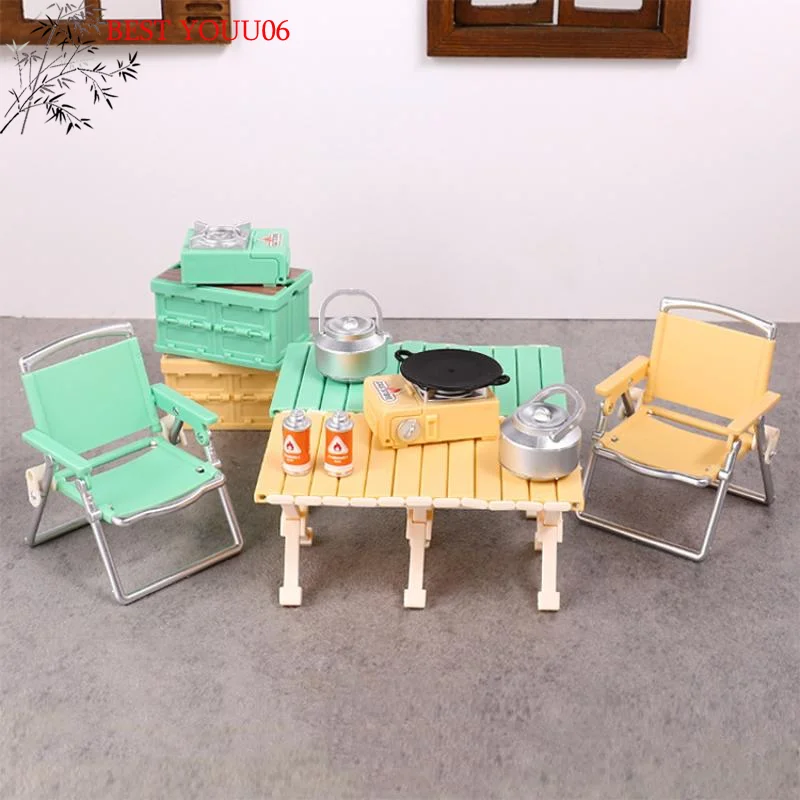 

(YOUU06)1:12 Dollhouse Miniature Camping Picnic Set Folding Chair Gas Stoves Model Decor Toy Doll House Accessories