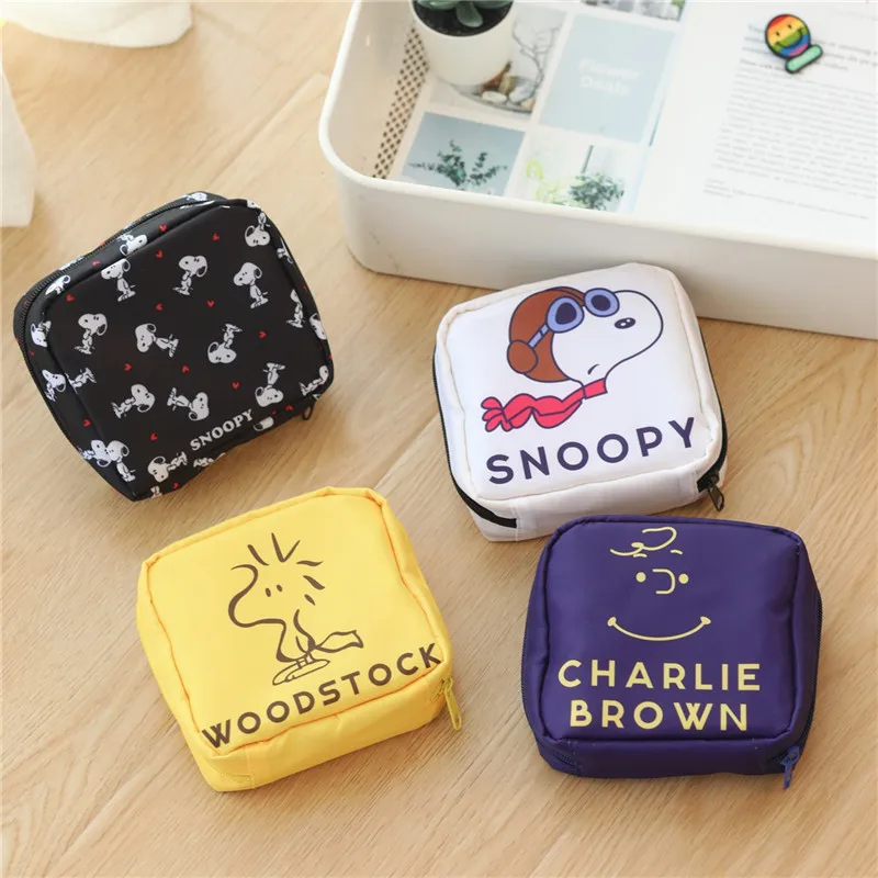 Kawaii Peanuts Snoopy Portable Handbag Travel Storage Bag Sanitary Cotton Storage Bag Oxford Cosmetic Bag Ins Girl Birthday Gift