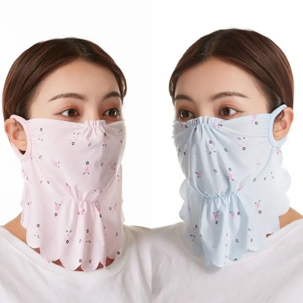 High Quality Ice Silk Mask Nylon Sunscreen Mask Breathable Sun Protection Sunscreen Veil Flower Pattern Face Cover