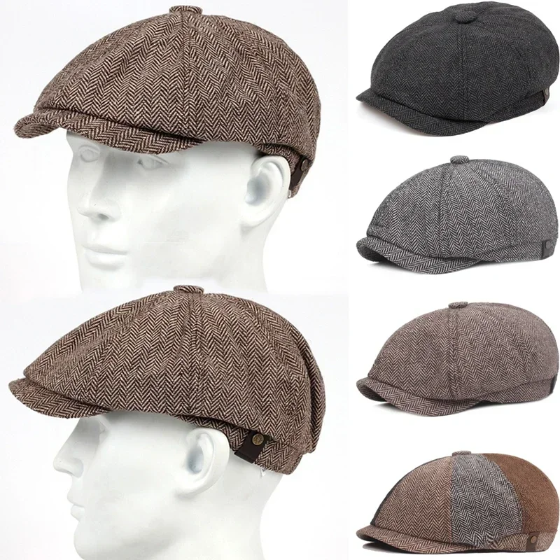 

TOHUIYAN Striped Autumn Berets Hat Men Eight-panel Newsboy Cap Women Painter Visors Gatsby Hats Washed Cotton Duckbill Flat Caps