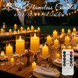 6-36Pcs Wedding Led Candles with Remote Timer 3D Flickering Fake Tealight Candle Battery Acrylic Glass Flameless Candle Lamp.