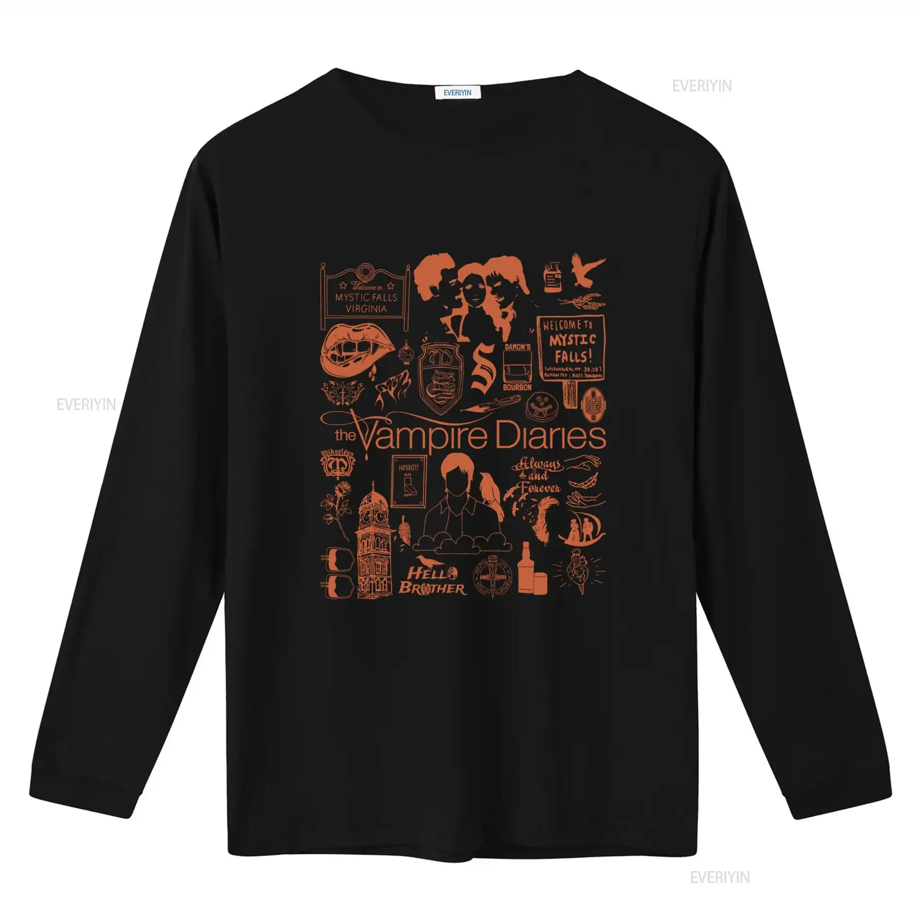 Vampire Diaries Horror Movie Doodle Art T Shirt Vintage Damon Salvatore Elena Gilbert Mystic Falls Design vintage Washed