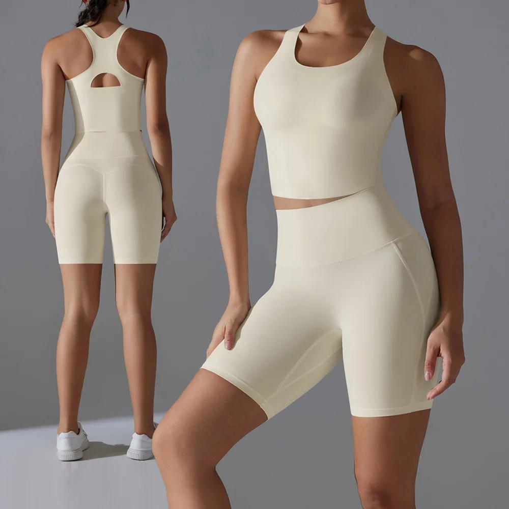 Yoga Set 2PCS Sports Suit seamless sports vest Women Nude tight-fitting Gym running Shorts Fitness Tracksuit Workout Sportswear