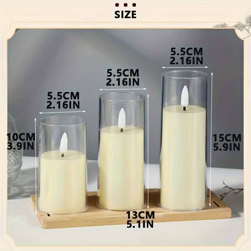 3PCS Clear Acrylic Flameless Candles Battery Operated with Timer, Remote Control, LED Pillar Candles Battery Powered, Pure White