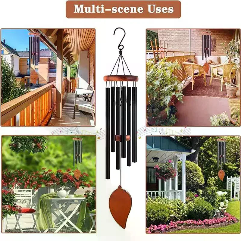 26 Inch Aluminum Pipe Wind Chimes With Wooden Hanging Tag Farmhouses Terraces Gardens Balcony Corridor Decoration Classic