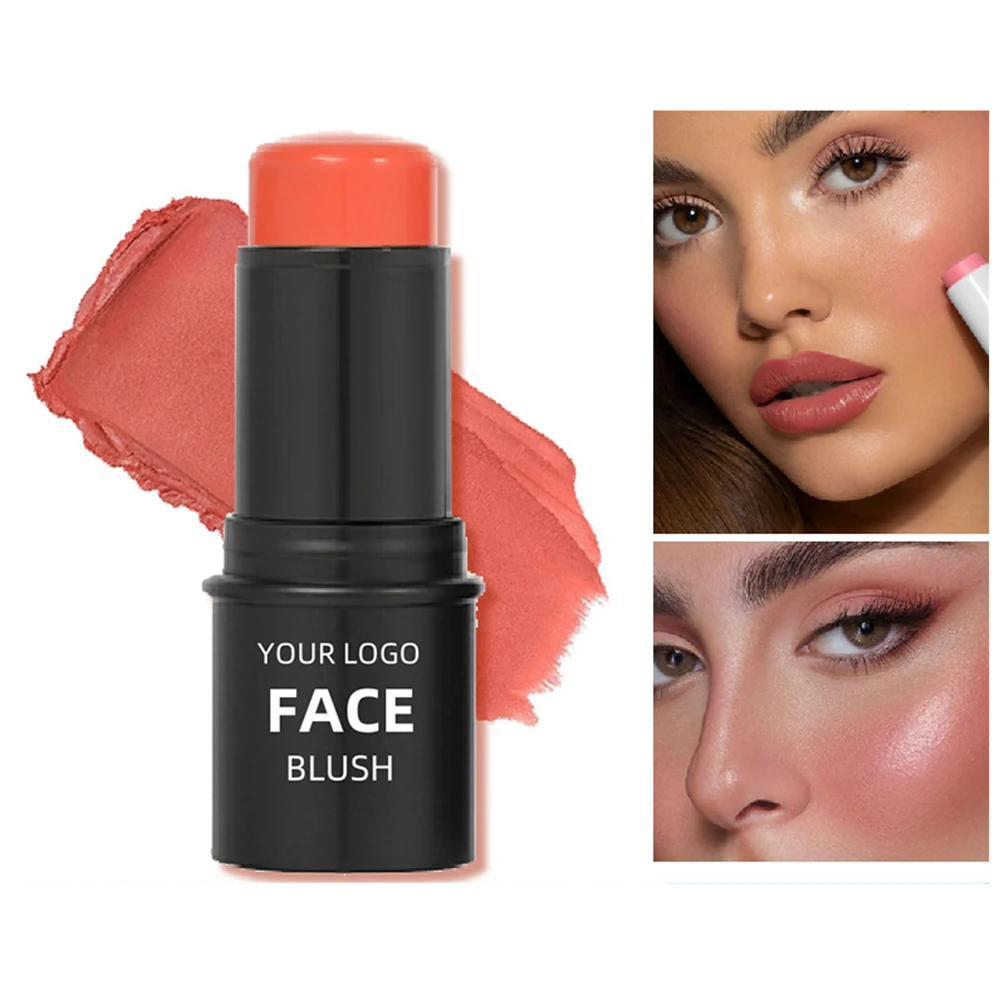 11 cores de marca própria 6.3g blush stick logotipo personalizado tubo preto cor única rouge multifuncional blush maquiagem à prova d'água vegana