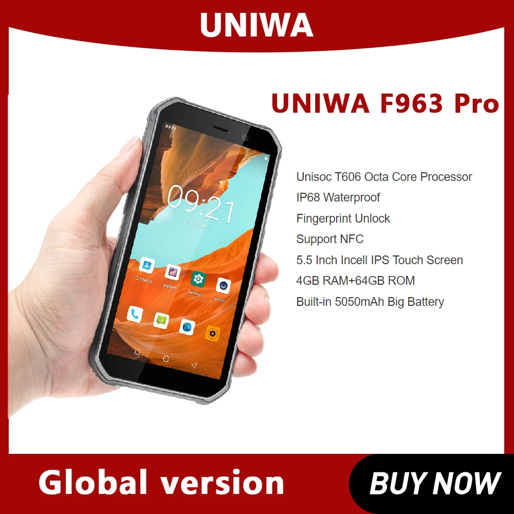 

UNIWA F963 Pro Rugged Smartphone 5.5 Inch 4GB RAM+64GB ROM IP68 Waterproof Android13 PDA mobile phone with NFC Global version