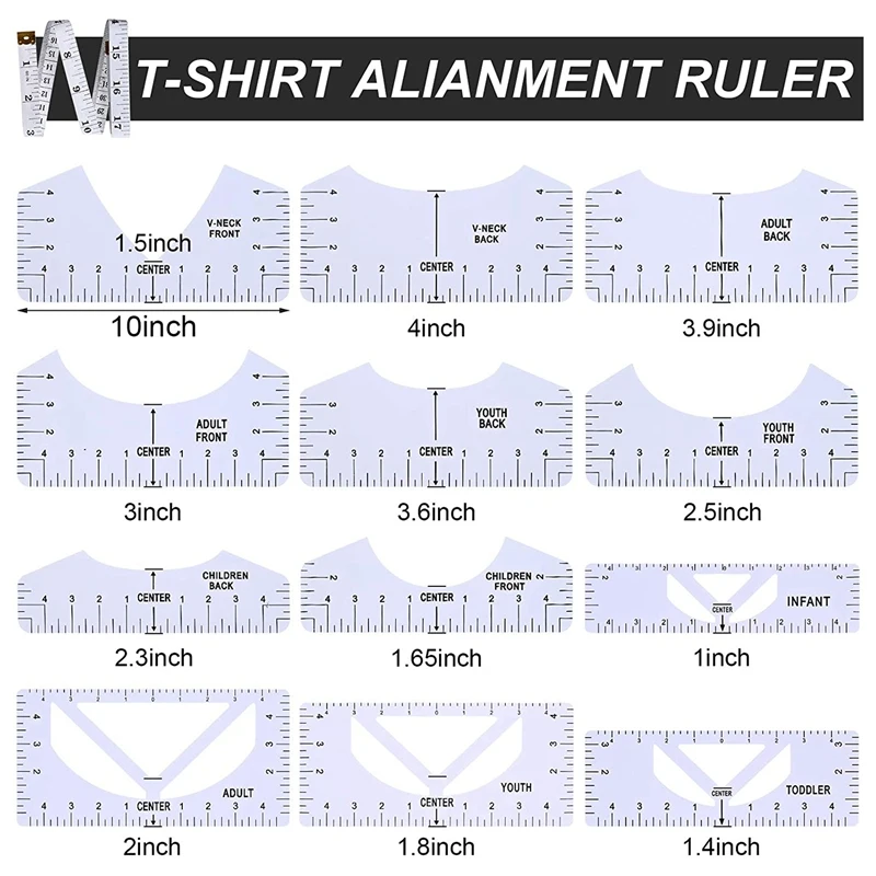 13 Pieces T-Shirt Ruler Guide Set,T-Shirt Ruler Tool,DIY Printing Rulers For Heat Press T-Shirt Center Design