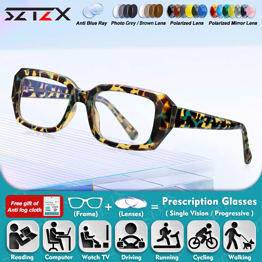 

SZTZX Trendy Rectangle For Women Myopia Photochromic Glasses High Quality Anti Blue Ray Multifocal Prescription Reading Eyeware
