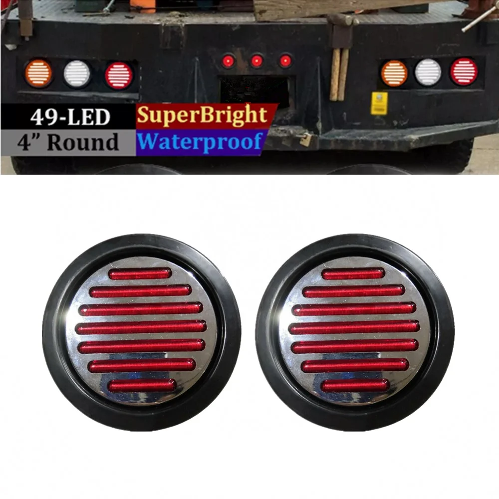 

2PCS LED Waterproof Red Trailer Boat Stop Turn Tail Lights 4" Round 49 LED Truck Trailer Rear Light Truck Side Lights 12V