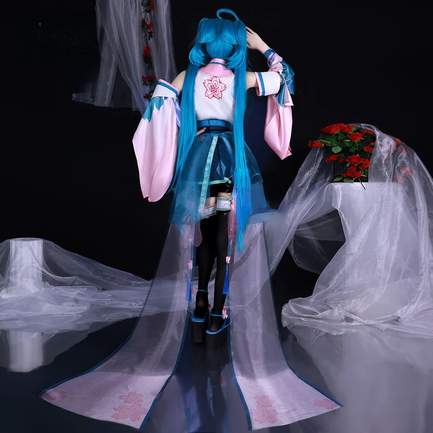 ANIMECC-Peluca de disfraz de Miku, Cosplay de juego de Anime Onmyoji X Mikuu, uniforme de Kimono Janpese, trajes de fiesta de Halloween