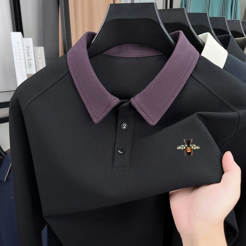 

Luxury bee embroidered polo shirt long sleeve men's high-end fashion brand skin friendly comfort spring autumn casual T-shirt