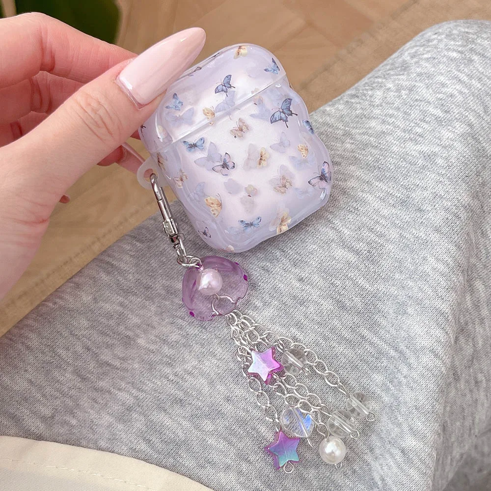 الأرجواني فراشة الرياح الرنين الحلي الحال بالنسبة AirPods Pro 2 3 4 AirPods Pro2 Pro3 Airpods4 لينة بولي TPU للصدمات غطاء سماعة الاذن