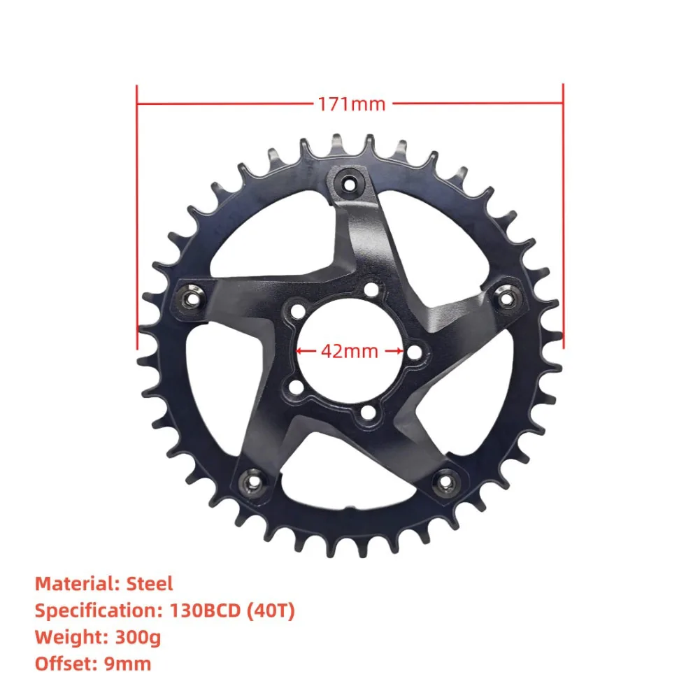 Black 40T Chainring Wheel 9mm Offset For Bafang BBS03 M615 M625 Drive Motor Single Speed Electric Bicycle Crankset Part