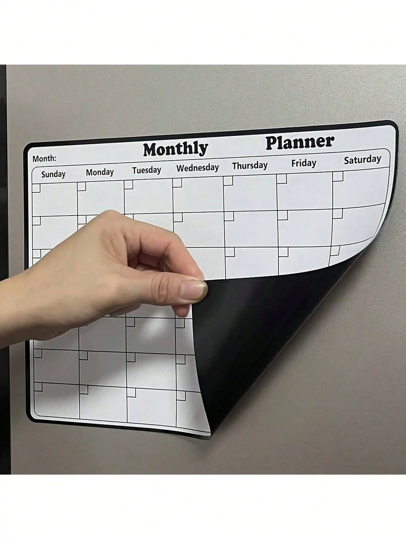 Magnetic refrigerator calendar for monthly planning