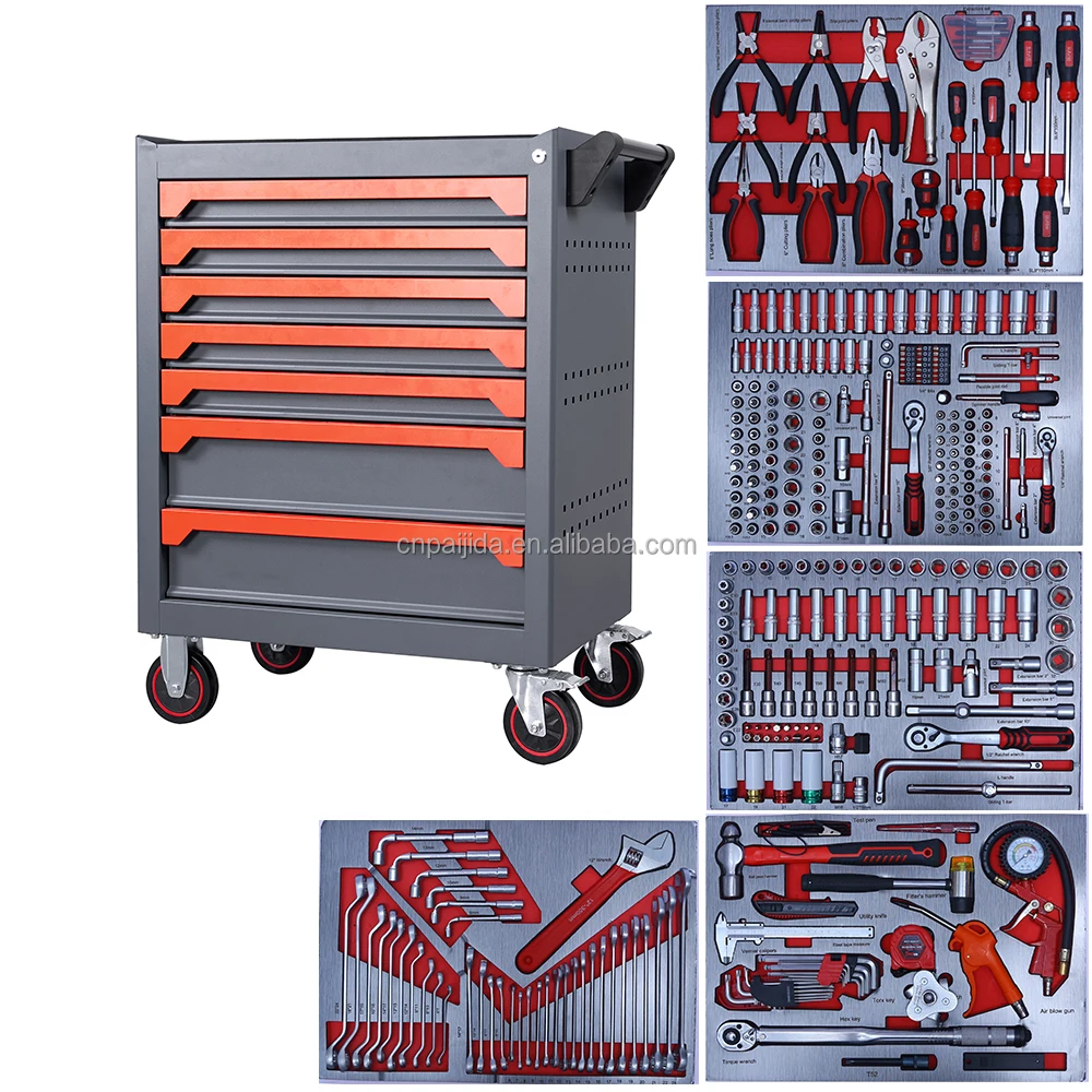

Промышленная инструментальная тележка-тумба с 7 выдвижными ящиками, набор торцевых ключей, для мастерской, гаража, 352 предмета, для ATV и UTV