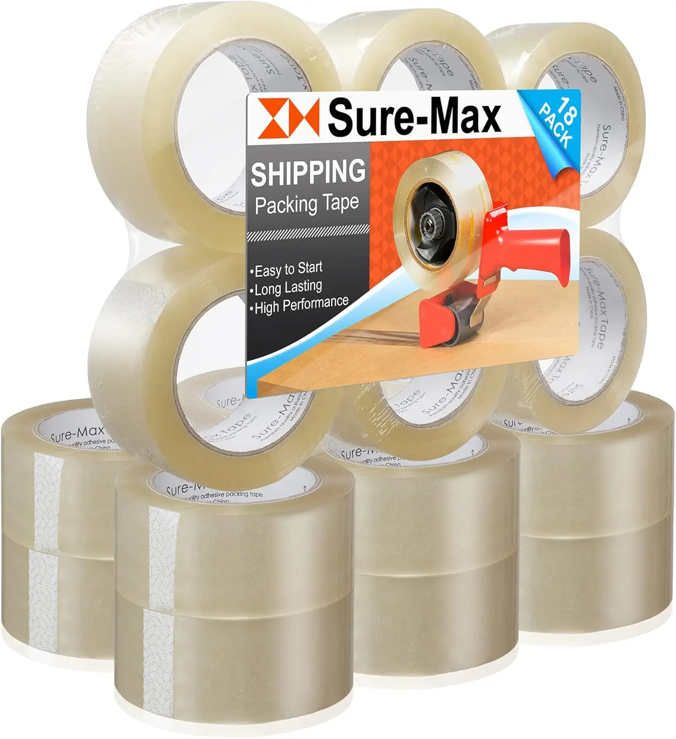 

Premium Carton Packing Tape 2.0 mil 330 Feet (110 Yards) - Clear - 18 Rolls