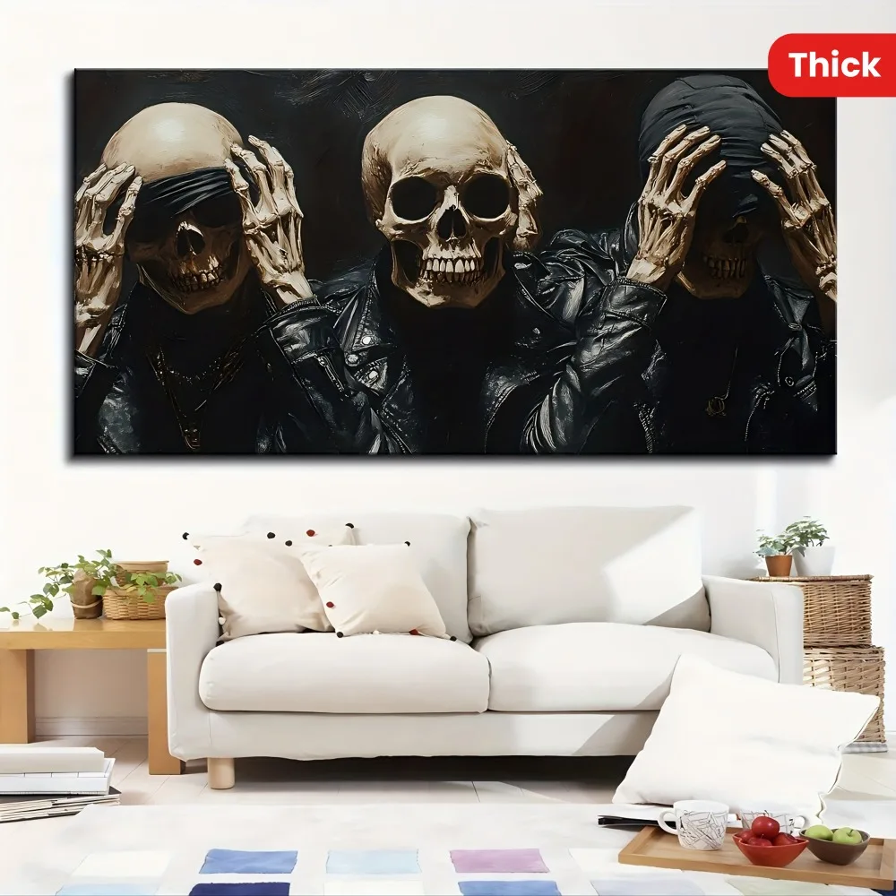 

1.5 inch thick pine solid wood frame, Halloween skull large canvas mural, home and dormitory decoration, can be hung directly