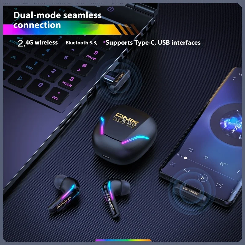 Onikuma T27 سماعة ألعاب بلوتوث لاسلكية الكمون المنخفض للعبة الكمبيوتر الهاتف المحمول مع ميكروفون جهاز الصوت والفيديو المحمول #2