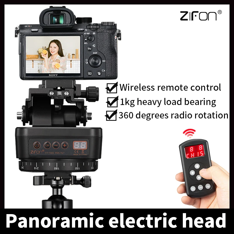 ZIFON YT1000 Electronic Pan Tilt Head Panoramic Motorized Tripod Pan Tilt Head with Speed Adjustment for Camera and Smartphone