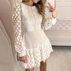 Streetwear Dress Lace Dress Sexy Bandage Women Bodycon Beach Dresses Dot Mini Dress Spring Elegant Mesh Party Vestido