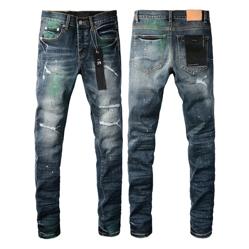 

Vintage Do Old Brands Jeans Streetwear Ripped Dyed Inkjet Prints Denim Straight Pants Men's New Trousers