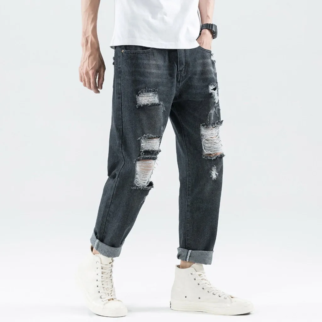 

Trouser Pants Loose Jeans Denim Distressed Men's Hole Straight Long Men's pants Mens 511 Slim