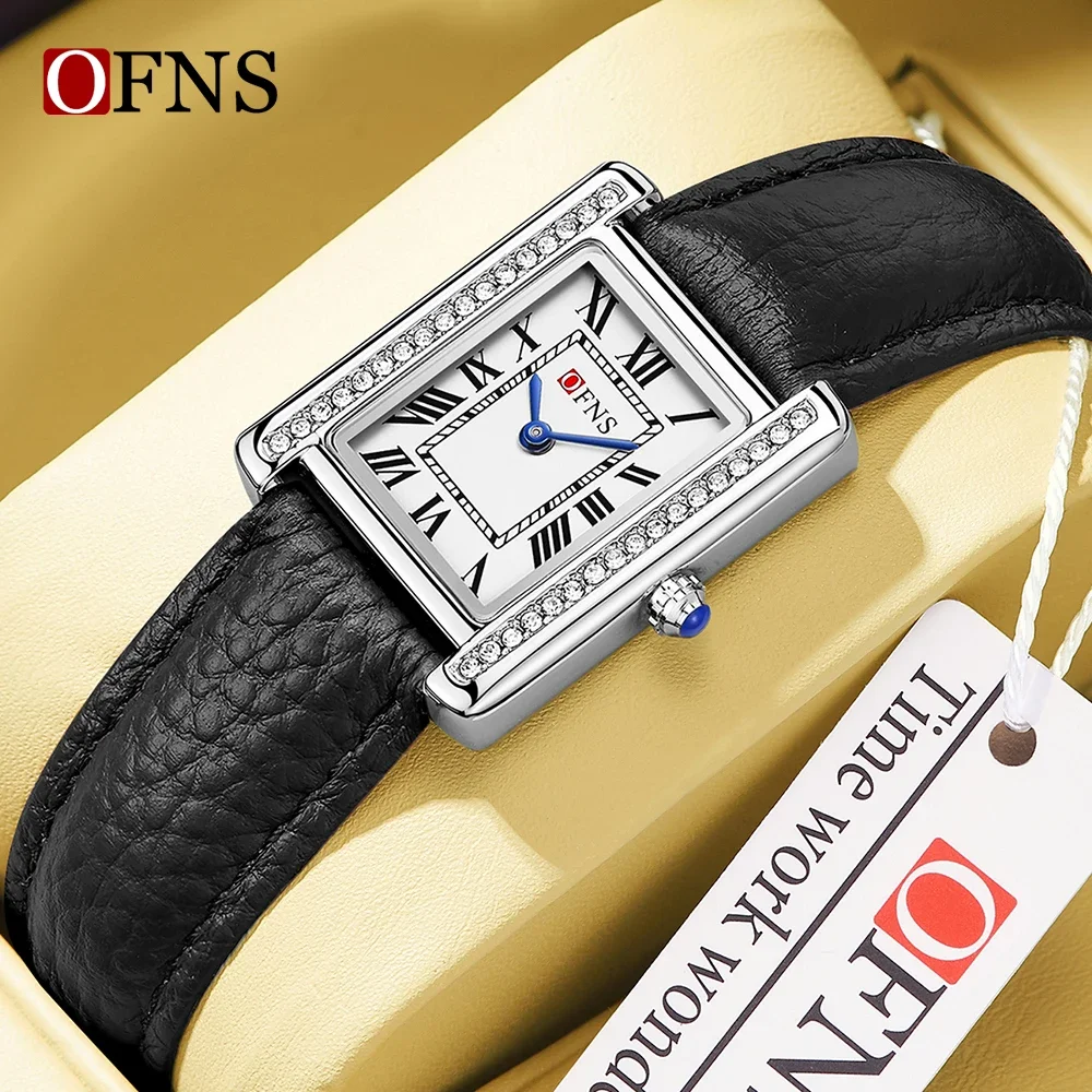 OFNS-Relógio de casal masculino à prova d'água, mostrador quadrado diamante casual, escala romana elegante, luxo leve, top 1509, venda quente