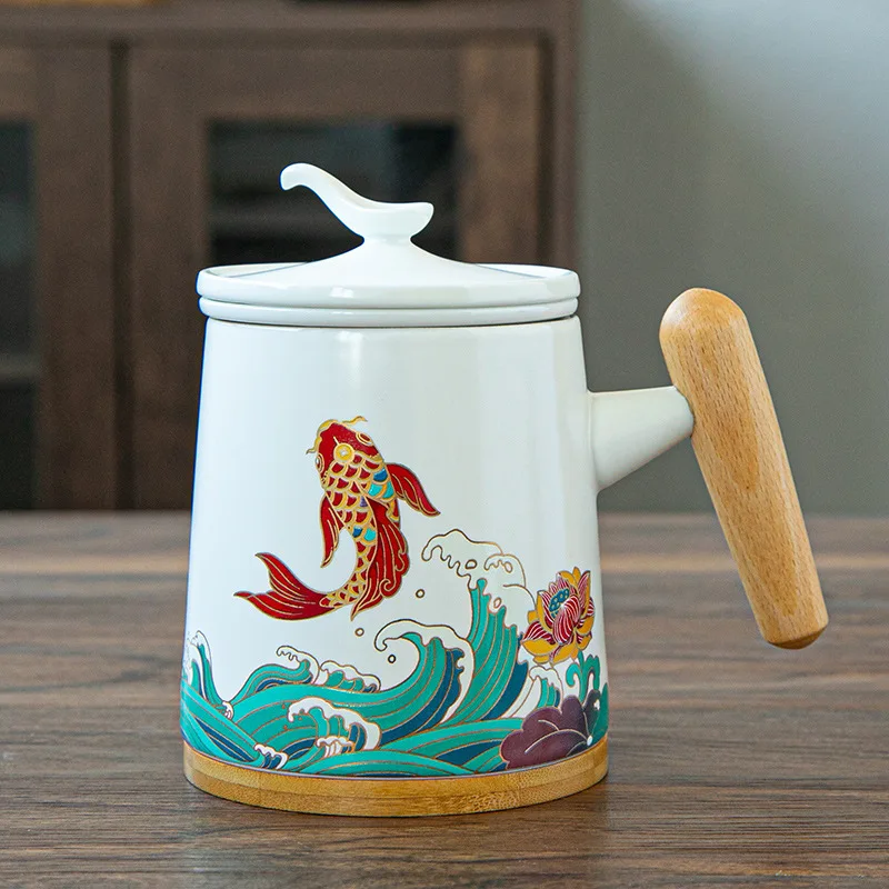 999Silver-Plated Ceramic Personal Drinking Cup Tea-Water Separation Mug Office Reception Tea Cup Business Gift