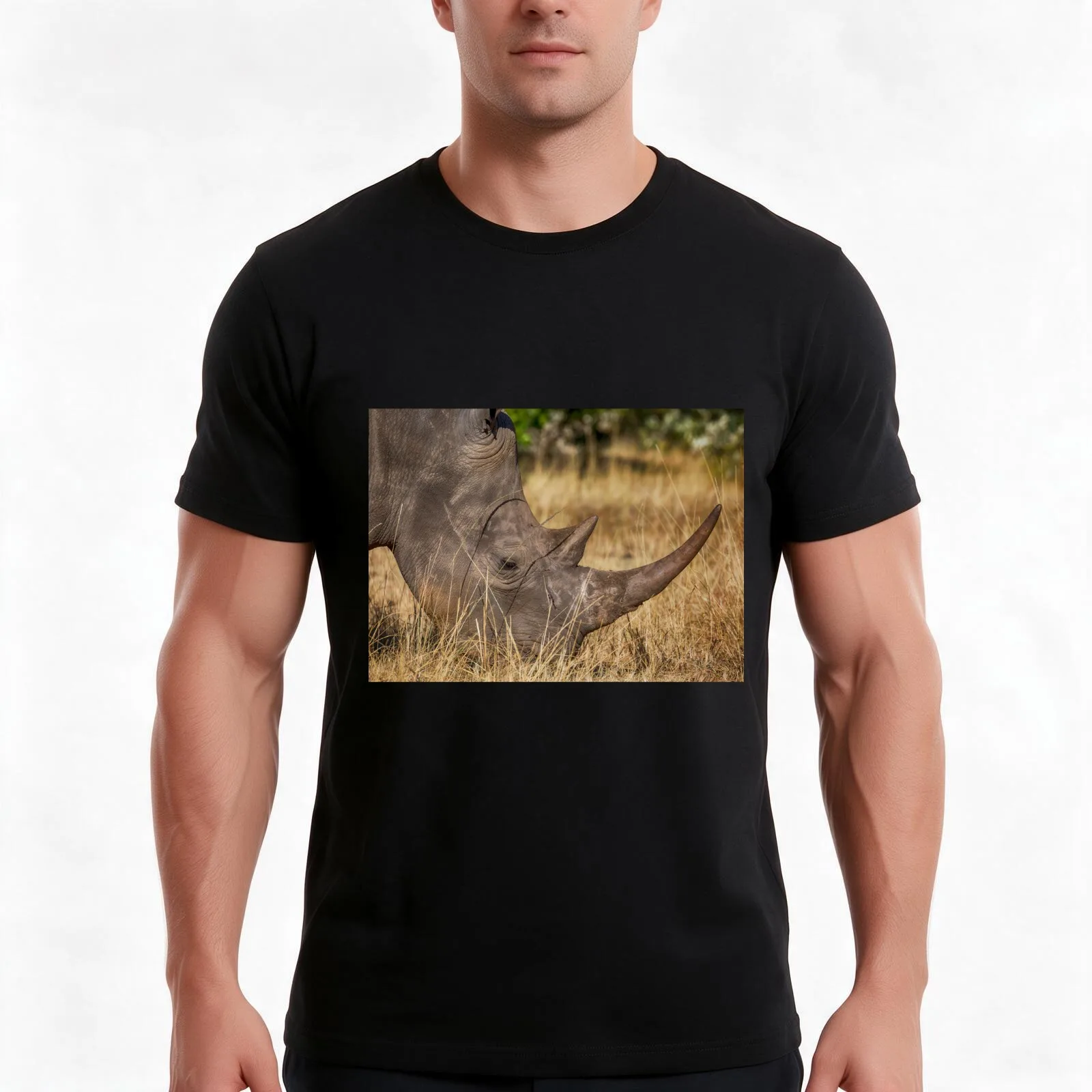 White Rhino Profile T-Shirt Summer Casual Cotton Tee Oversized Streetwear Tops Vintage Graphic Print Loose Fit Short Sleeve