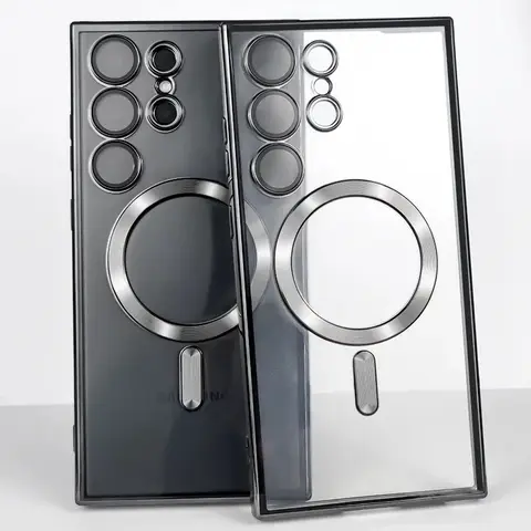 삼성 Galaxy S25 S24 S23 S22 S21 FE Plus Note 10 20 Ultra Cover 용 Magsafe 자기 무선 충전 케이스 용 고급 도금