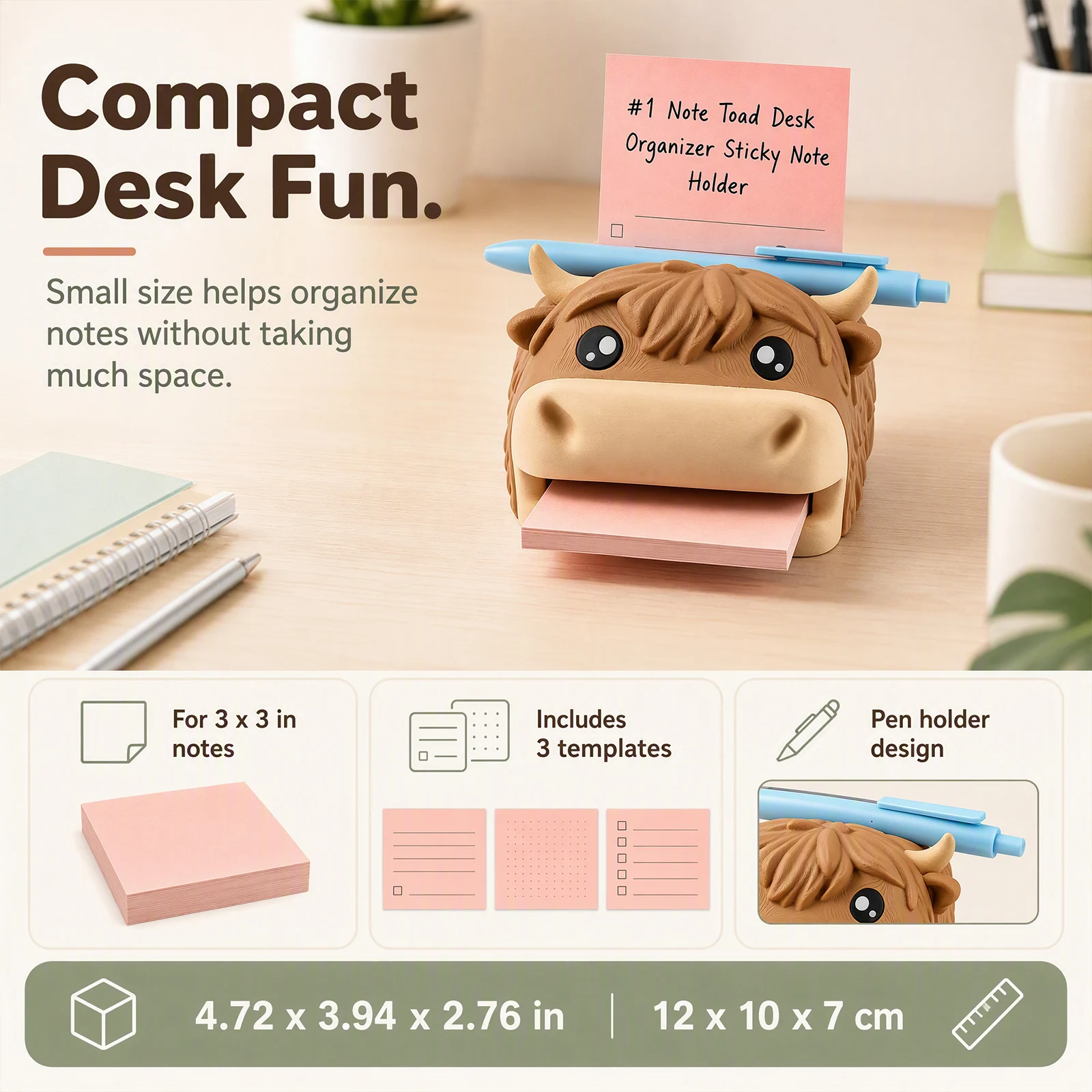 Novelty Frog Desk Organizer Sticky Note Dispenser with Pen Slot And Writing Templates