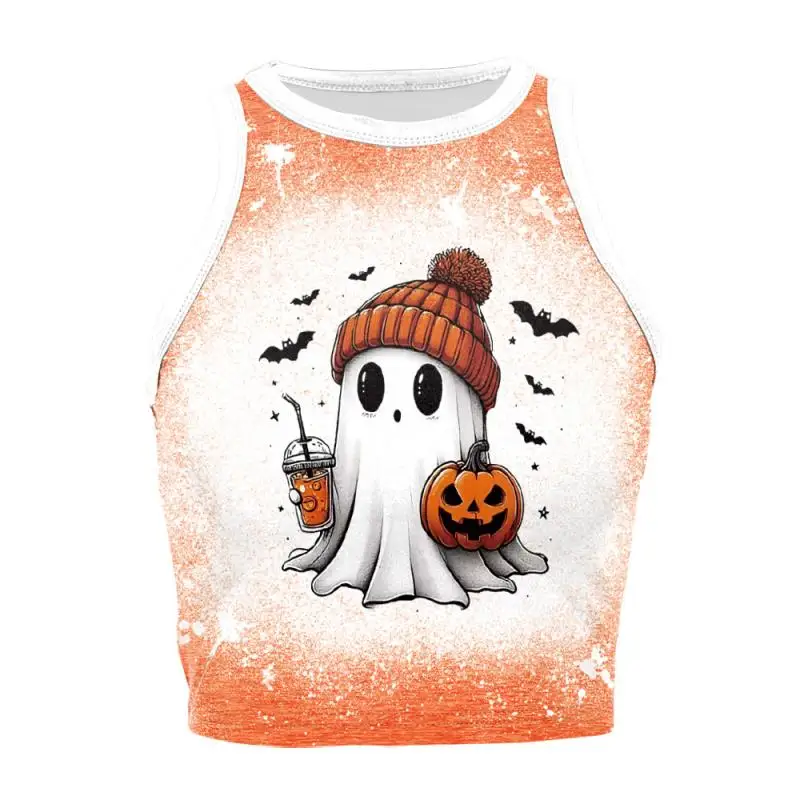 Nadanbao Damen-Crop-Top mit Geister-Kürbis-Print, kurze Weste mit Rosen-Totenkopf-Muster, sexy, schmales, ärmelloses Hemd, Halloween-Party-Top – Detail 33