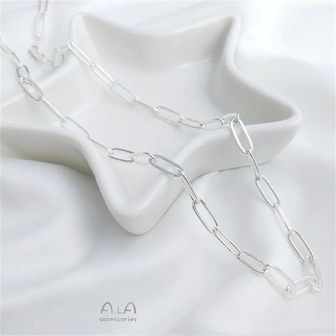 الفضة مغطاة سلسلة طويلة O سلسلة مستطيلة البيضاوي الفضة اليدوية سلسلة سوار ذاتي الصنع قلادة مجوهرات سلسلة فضفاضة B634 #5