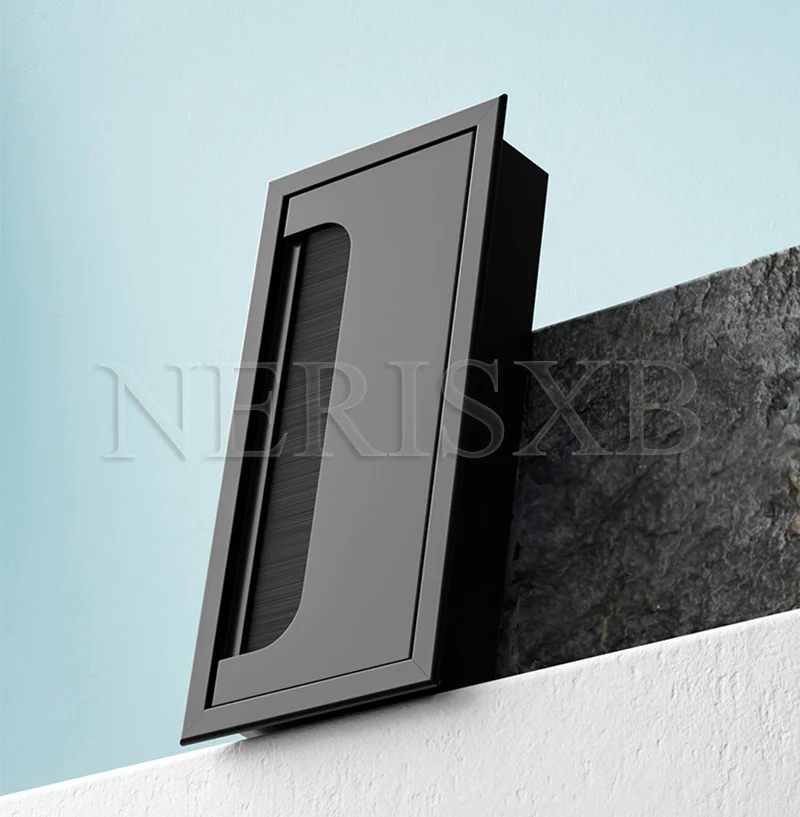 Aluminum Alloy Desk Table Rectangle Cable Grommet Hole Cover Black Brushed Wire Outlet Port 80mm for Organizing Cables