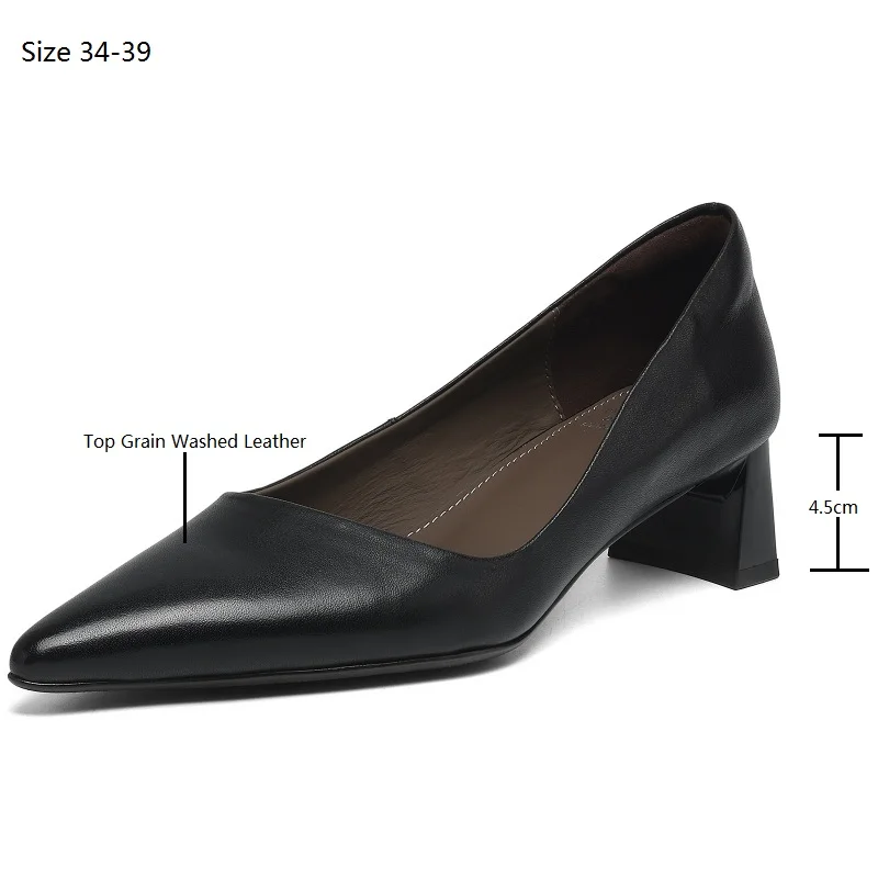 Insicre 2025 Elegant Top Grain Washed Leather Women's Pumps Pointed Toe Shallow Thick Mid Heels Handmade Summer Shoes
