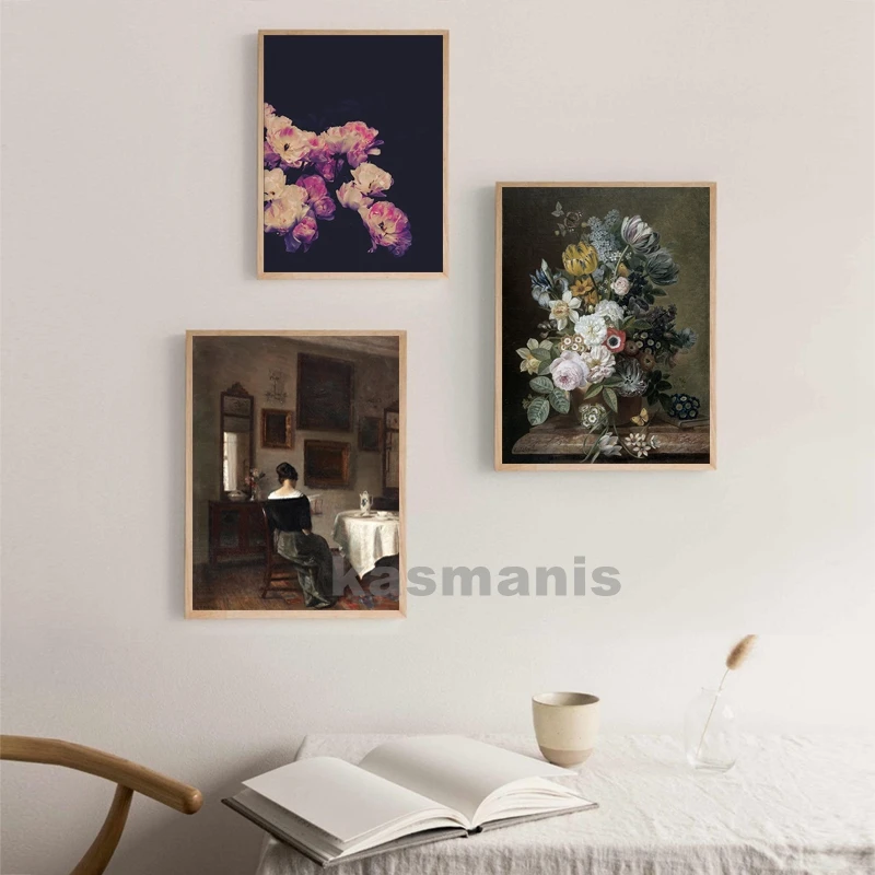Vintage County Landscape Gallery Wall Art Prints Rustic Moody Cloud Oil Painting Canvas Prints Antique Flower Pictures Decor